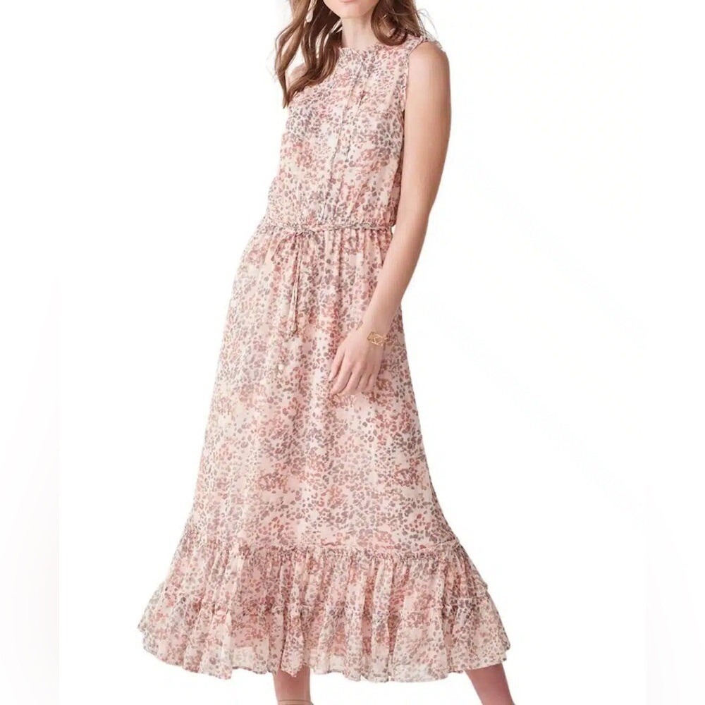 Charlie Paige Womens M Floral Maxi Dress Pink Tiered Ruffle Boho NWT